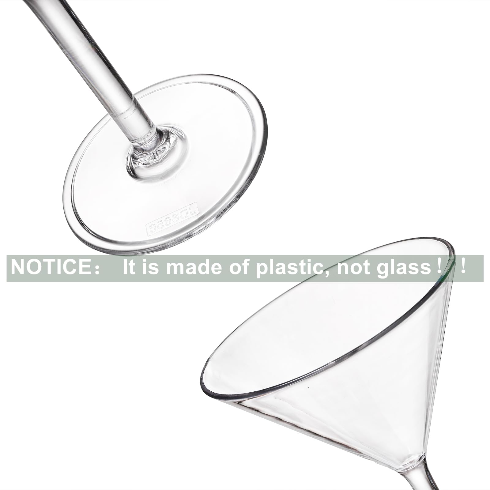 Yopay Set of 6 Unbreakable Martini Glasses, 10 Ounce Plastic Cocktail Glasses for Whiskey, Margarita, Manhattan, Holiday, Party, Reusable, Break Resistant, Clear Polycarbonate Glassware
