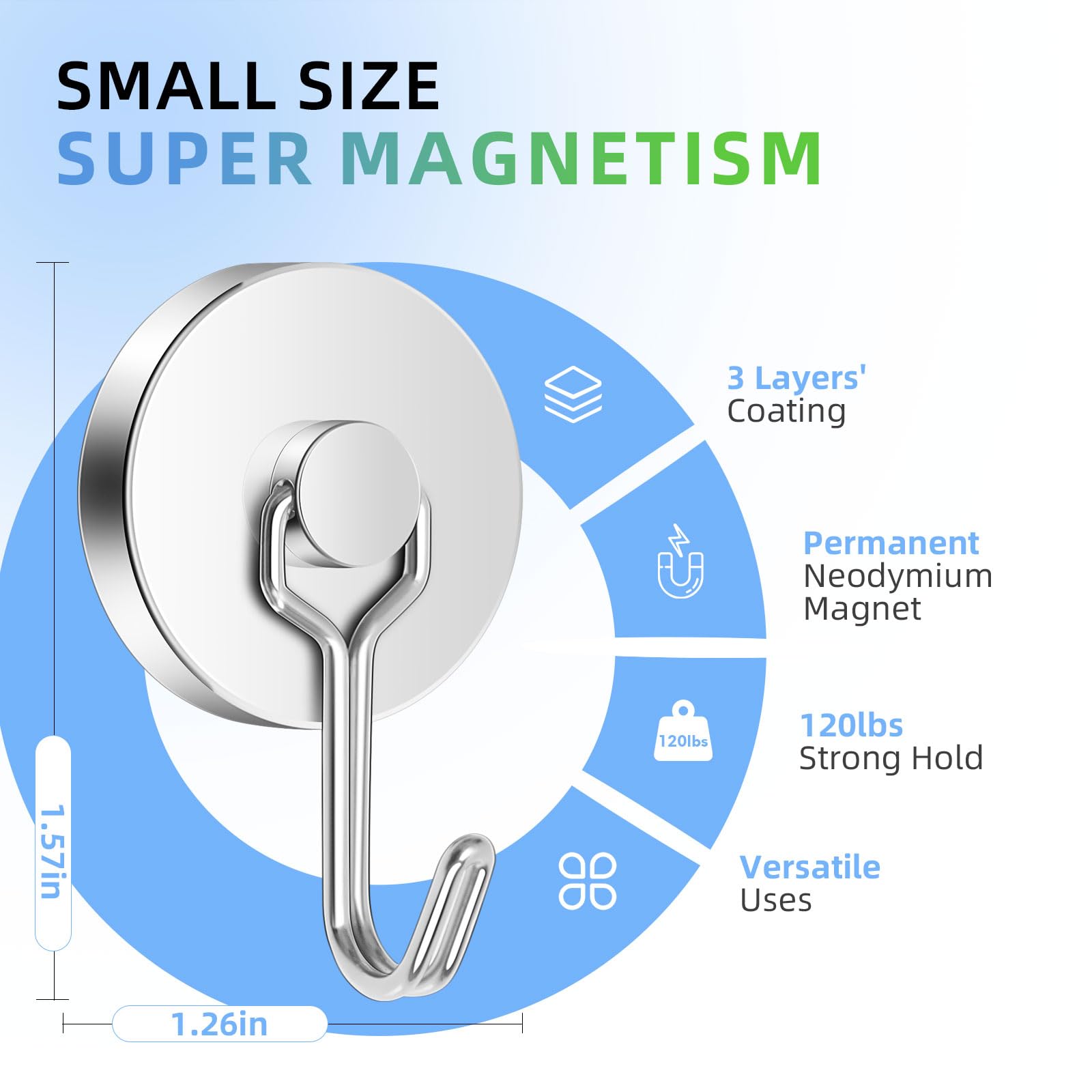 Neosmuk Magnetic Hooks,120lb Heavy Duty Earth Magnets with Swing Hook for Refrigerator, Extra Strong Cruise Hook for Hanging, Magnetic Hanger for Cabins, Grill(Silvery,6 Pack)