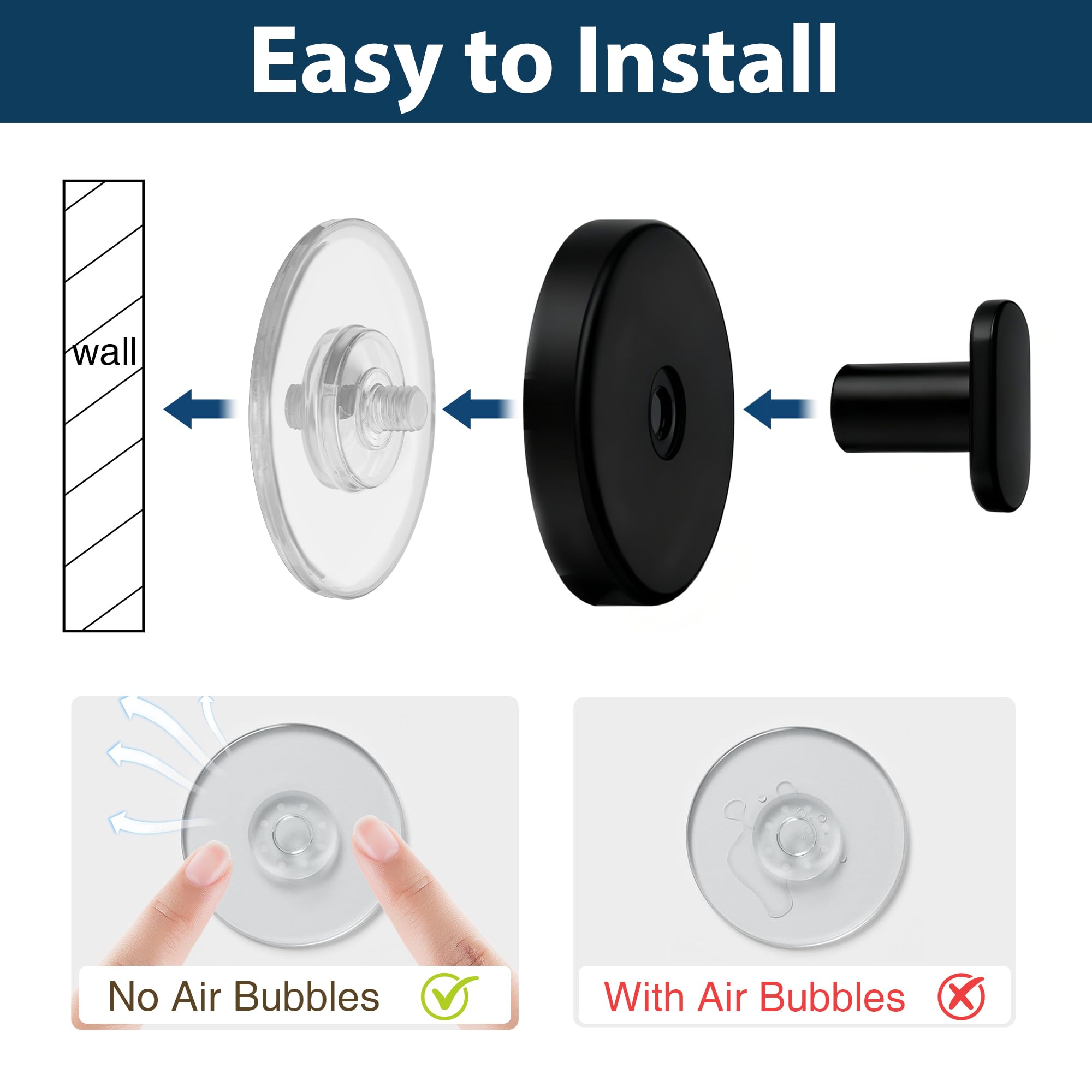 Suction Cup Hooks for Shower: 15 LB Strong Wall Hanger for Bathroom, Front Door, Glass, Window, RV, Holder for Towel, Christmas Wreath, Coat, Loofah, Waterproof & Reusable, Matt Black 4 Pack