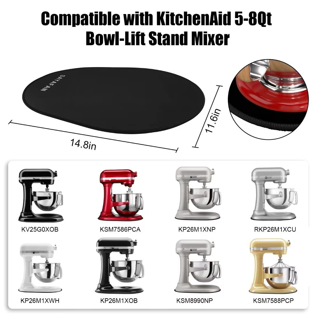 SAYAFAN Stand Mixer Slider Mat, Mixer Mover Sliding Mat for KitchenAid Professional 5/6/7/8 Qt Bowl-Lift Stand Mixer (for Bowl-Lift 5-8Qt, Black)