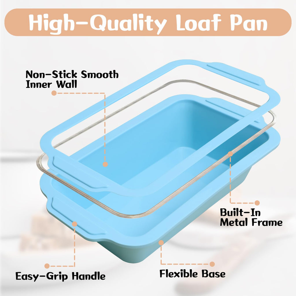 Nonstick Silicone Bread Loaf Pan: 9.5 x 5 Inch Bread Pan for Homemade Rye with Metal Frame - Loaf Mold for Baking Oven - Housewife Baker Home Baking Enthusiasts (Beige & Mint Green)