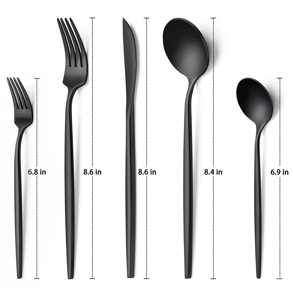 30-Piece Black Silverware Set, Flatware Set for 6, Food-Grade Stainless Steel Tableware Cutlery Set, Utensil Sets for Home Office Restaurant Hotel, Dishwasher Safe