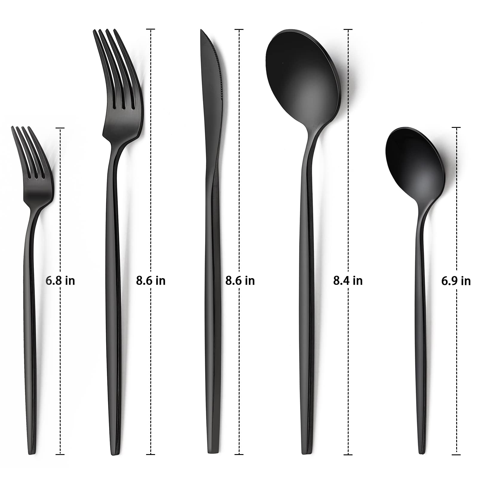 30-Piece Black Silverware Set, Flatware Set for 6, Food-Grade Stainless Steel Tableware Cutlery Set, Utensil Sets for Home Office Restaurant Hotel, Dishwasher Safe