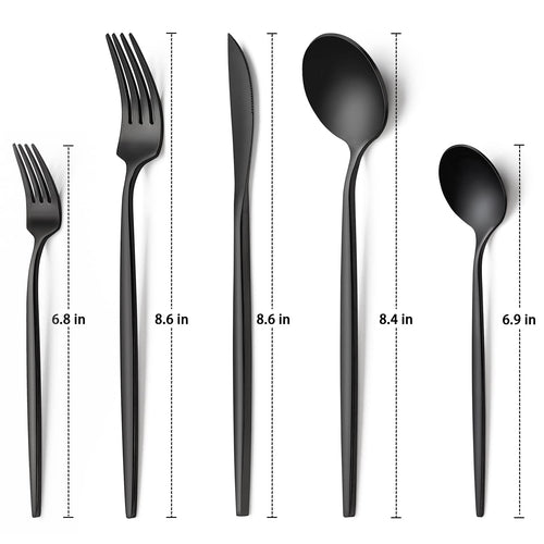 30-Piece Black Silverware Set, Flatware Set for 6, Food-Grade Stainless Steel Tableware Cutlery Set, Utensil Sets for Home Office Restaurant Hotel, Dishwasher Safe