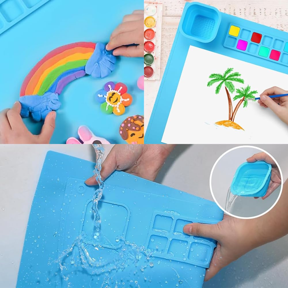 Silicone Painting Mat With Cup, 20"x16" Craft Siliocne for Crafts, Resin Paint Non Stick Art Edge Silica Gel,Non-Stick Silicone Sheet for Painting, Art, Clay