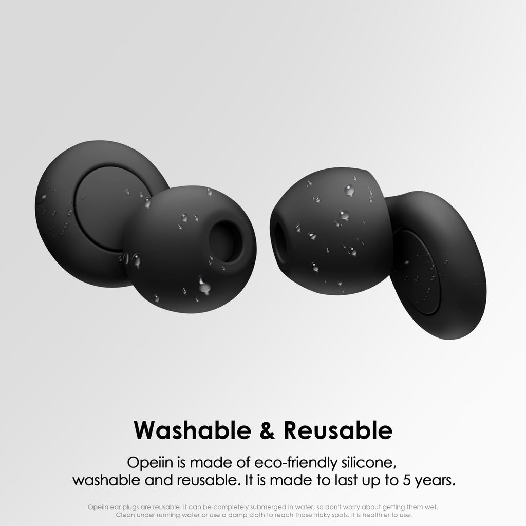 OPEIIN Ear Plugs for sleep - Flexible Silicone for Superior Hearing Protection,Ultra-Soft Reusable Noise-Reducing Earplugs for Sleep, Focus, Travel | Custom Fit with 8 Tips in XS/S/M/L | 28dB (SNR) (Black)