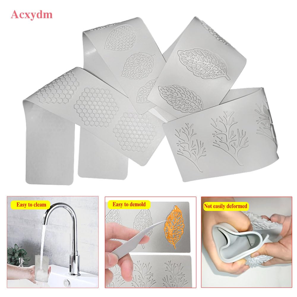 Acxydm 5PCS Leaf Molds Silicone,Fondant Molds Baking Molds,Chocolate Molds Set with Silicone Leaf Mold and 3D Beehive Candy Lace Silicone Molds,Tuile Molds Silicone for Making Sugar Craft,Cupcakes