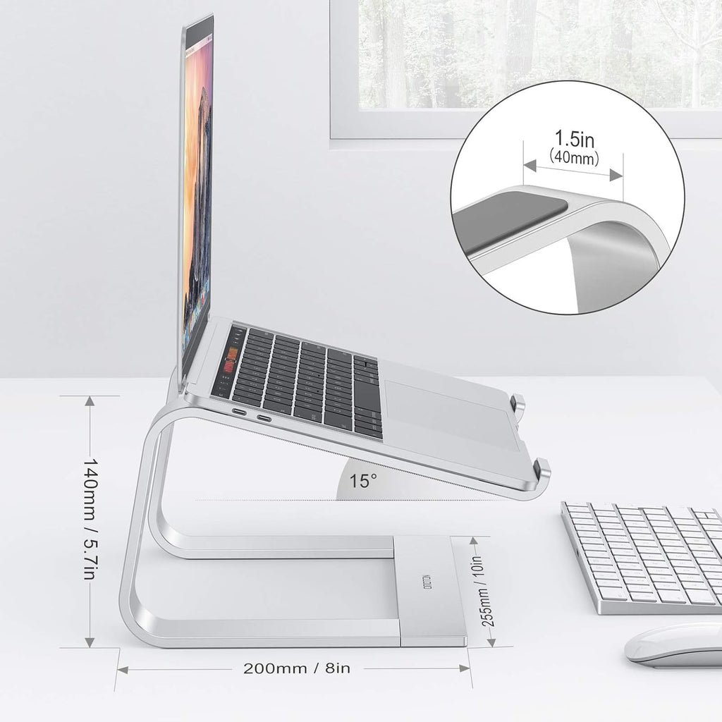 Laptop Stand, OMOTON Laptop Mount, Aluminum Laptop Holder Riser Stand for Desk, Compatible with MacBook Air/Pro, Dell, HP, Lenovo and All Laptops (10-15.6 inch),Silver