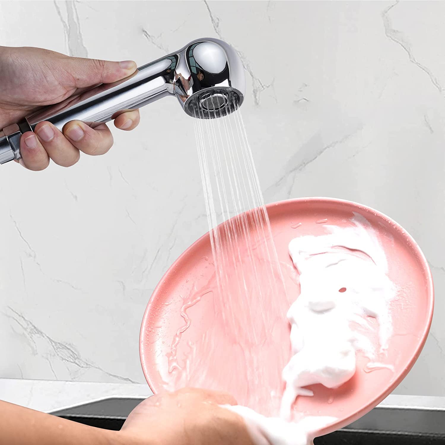 Hibbent Pull Out Sink Sprayer Head Replacement, 2 Function Kitchen Sink Faucet Sprayer Head, Spray Head Faucet Head Kitchen Tap Sprayer Spout, Chrome