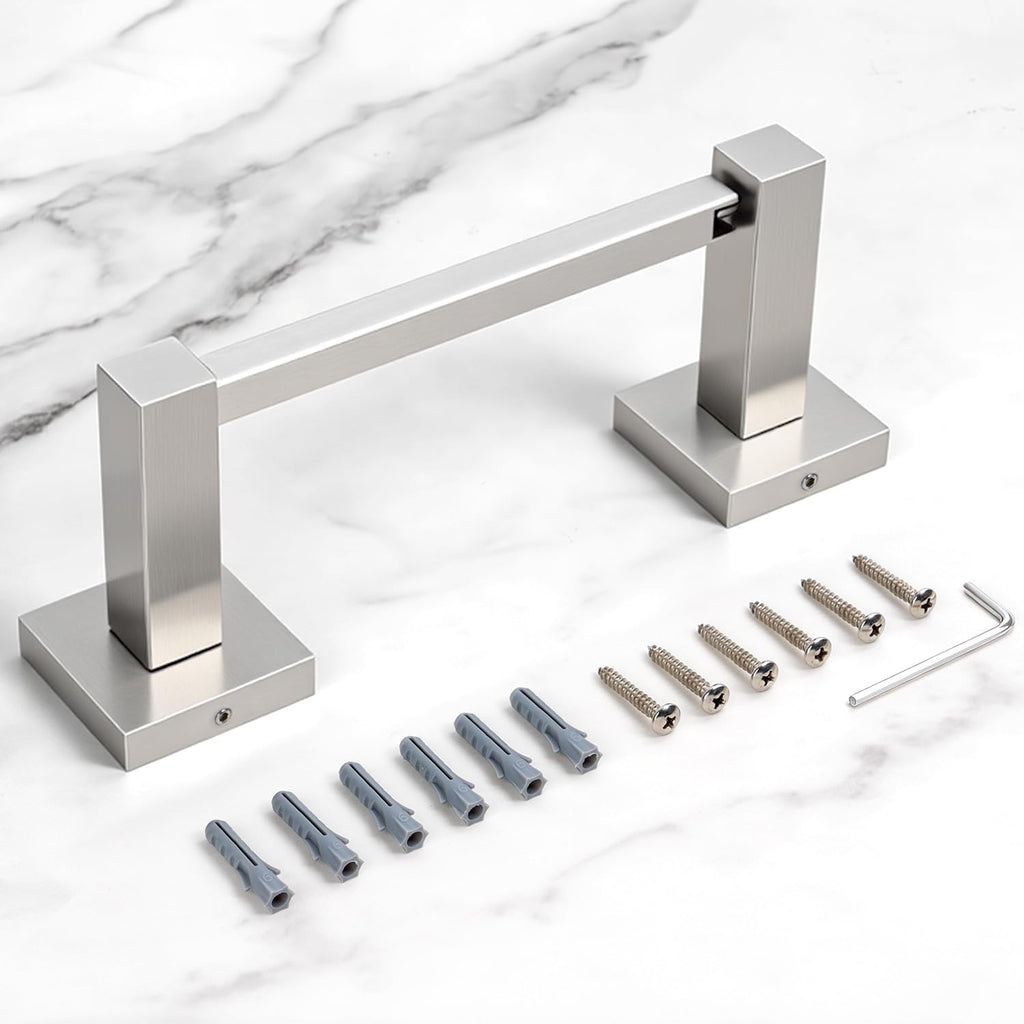 HITSLAM Brushed Nickel Toilet Paper Holder, SUS304 Stainless Steel Toilet Paper Roll Holder Wall Mounted, Double Post Pivoting Square Bathroom Tissue Holder Use for Washroom Kitchen