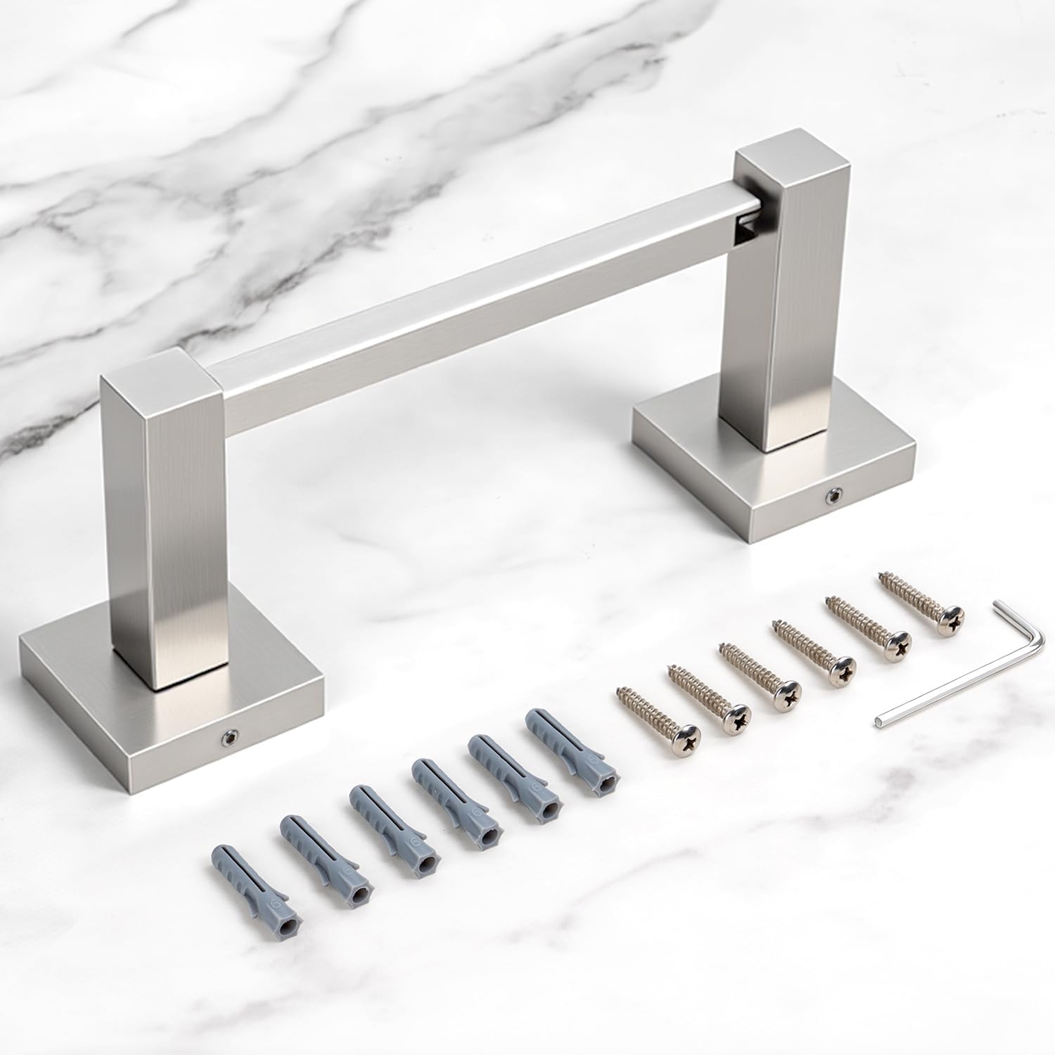 HITSLAM Brushed Nickel Toilet Paper Holder, SUS304 Stainless Steel Toilet Paper Roll Holder Wall Mounted, Double Post Pivoting Square Bathroom Tissue Holder Use for Washroom Kitchen