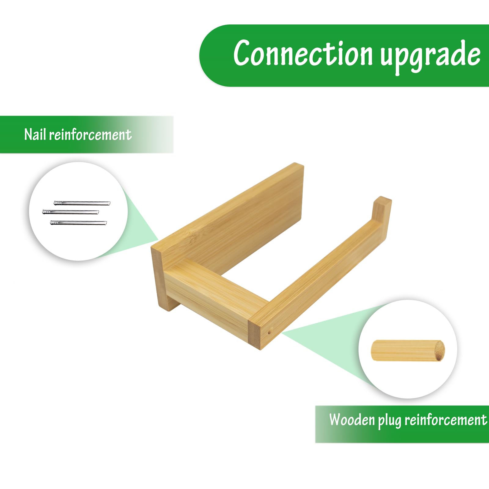 Free Drilling Bamboo Wall-Mounted Toilet Paper Holder Self-Adhesive or Screw Toilet Tissue Roll Holder for Bathroom and Kitchen