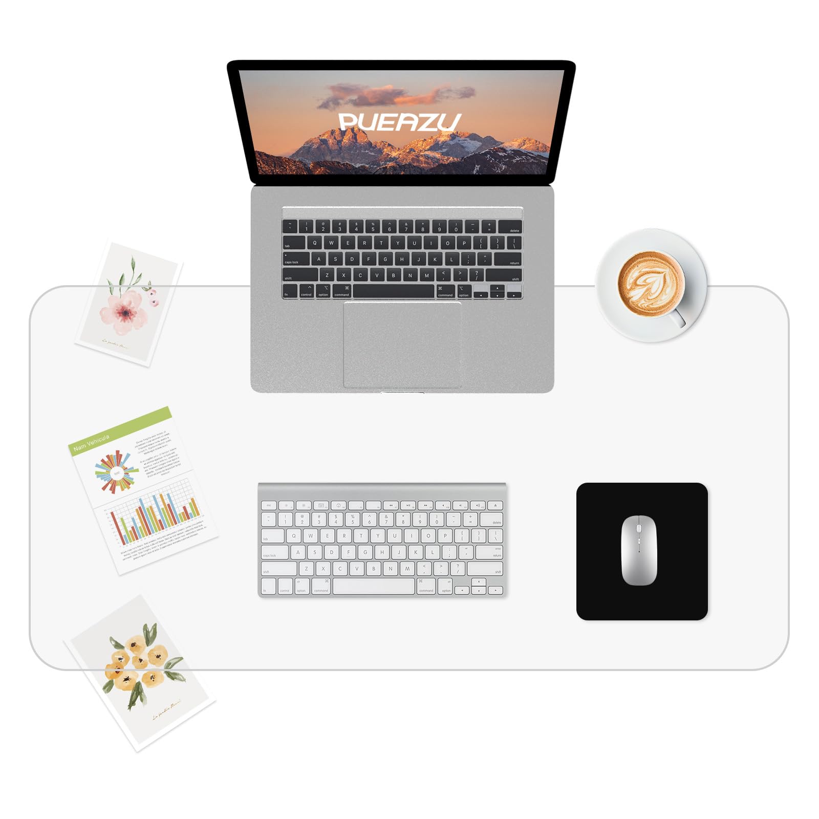 PUEAZU Clear Desk Mat Pad, 35.4"x15.7" Large Transparent Desk Protector Mat Plastic PVC Writing Desk Pad, 1.5mm Waterproof Non-Slip Wipeable Computer Table Mat for Desktop Home Office, Crystal Clear