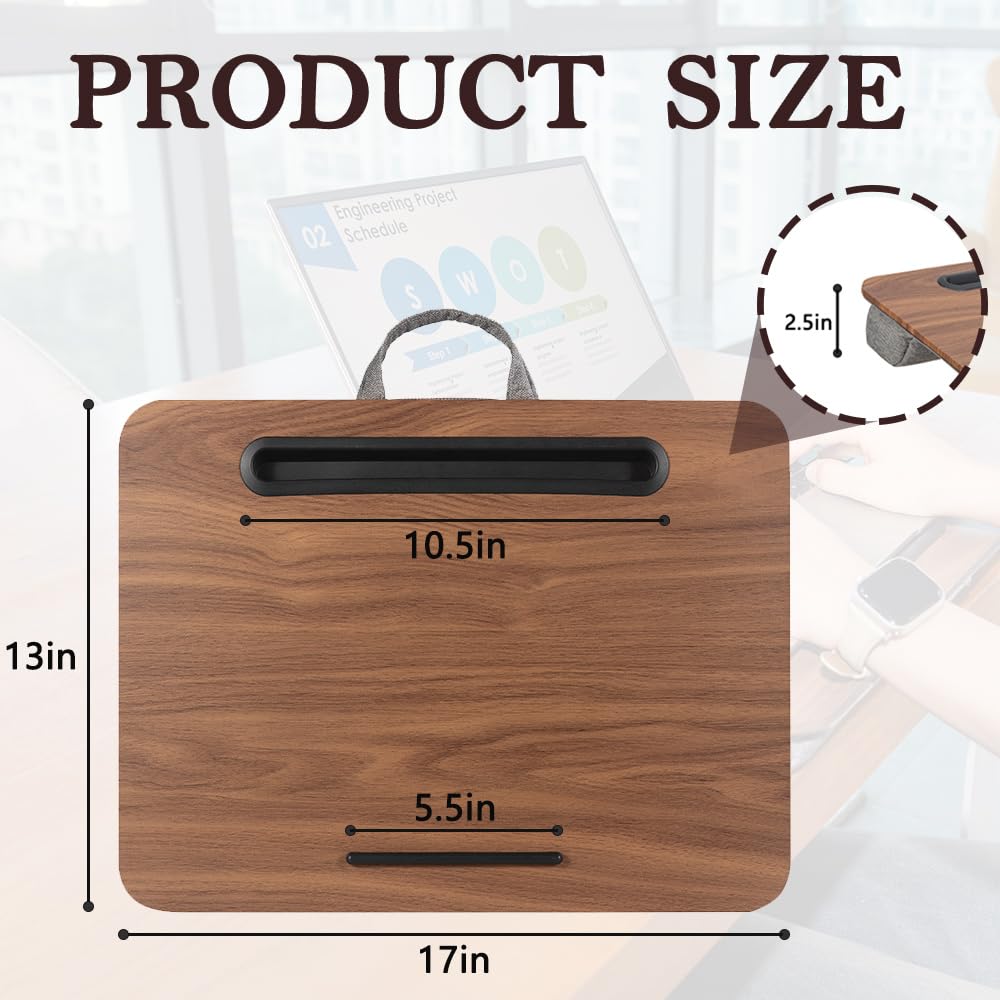 Lap Desk, Portable Laptop Desk Fits Up to 16“ Laptops, with Tablet Slot, Built-in Cushion, Great for Home & Office,Lap Desk for Laptop,Lap Desk with Cushion (Brown, Medium)