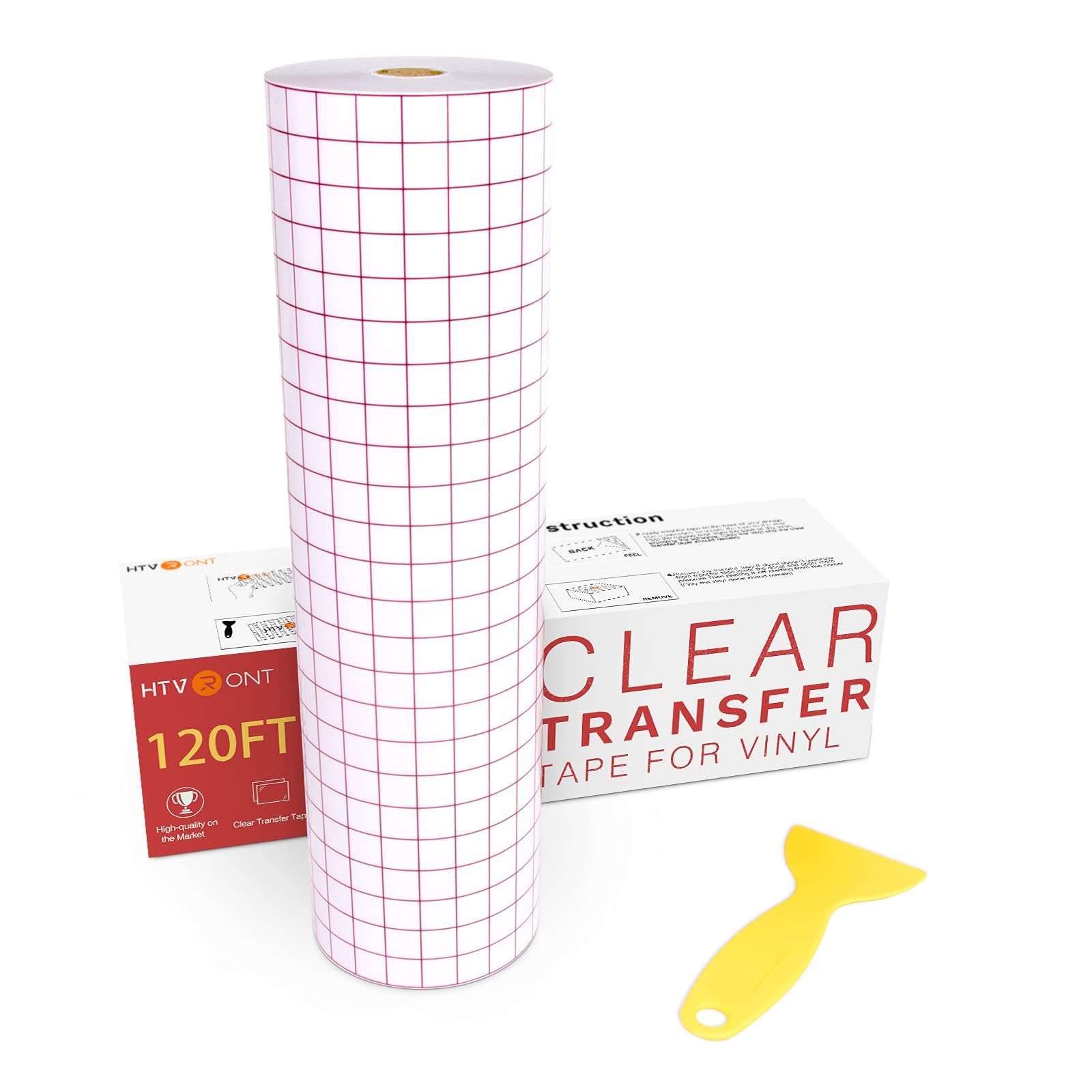 HTVRONT Transfer Tape for Vinyl - 12" X 120 ft w/Red Alignment Grid Transfer Paper Adhesive Vinyl, Vinyl Transfer Tape for Decals, Signs, Windows, Stickers