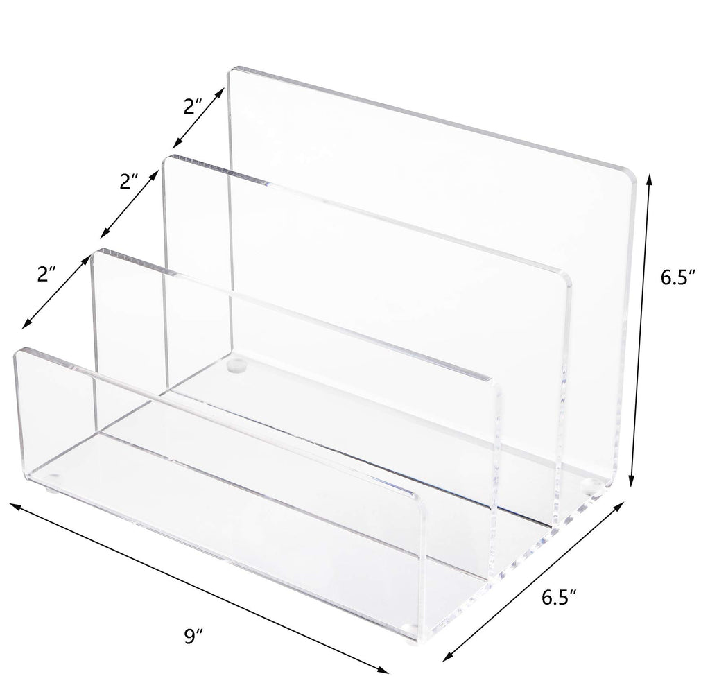 Jucoan Clear Acrylic File Holder, 3 Sections Vertical Desktop Organizer, 9 x 6.5 x 6.5 Inch Office File Sorter Stand Rack for Documents Letter Book