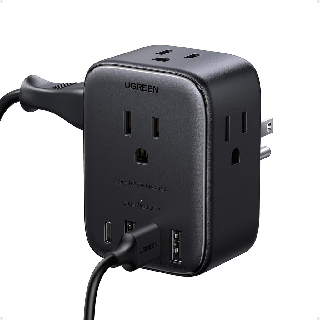 UGREEN 8-in-1 Multi Plug Outlet Extender with 4 USB (20W USB C), 4 Socket Splitter (3 Pin), GaN Power Strip with Surge Protection, Type B Wall Outlet Extension Block, Travel Essentials to US CA MX