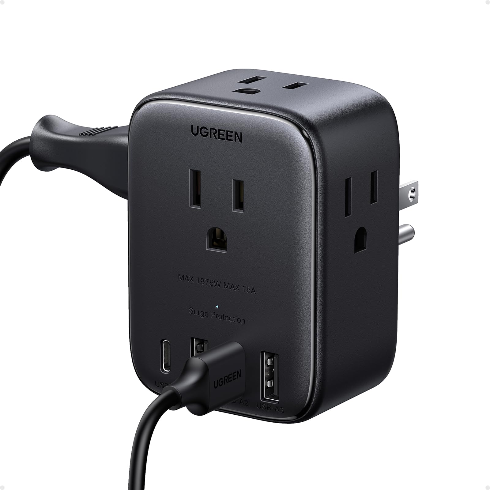 UGREEN 8-in-1 Multi Plug Outlet Extender with 4 USB (20W USB C), 4 Socket Splitter (3 Pin), GaN Power Strip with Surge Protection, Type B Wall Outlet Extension Block, Travel Essentials to US CA MX