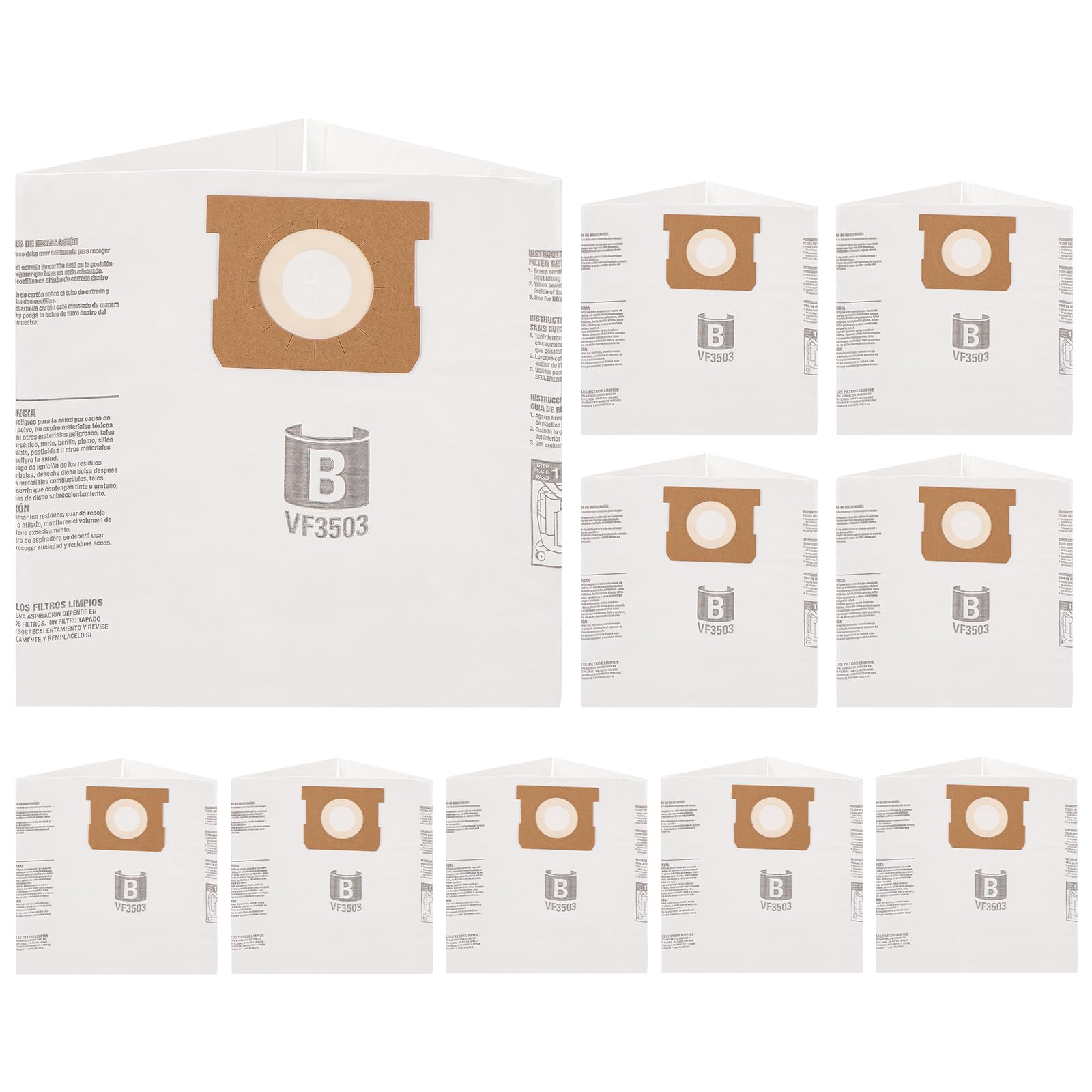 10 Pack VF3503 Vacuum Bags Compatible with Ridgid 5-10 Gallon shop vac bags | Size B Wet/Dry Vacuums bags Filter Bags