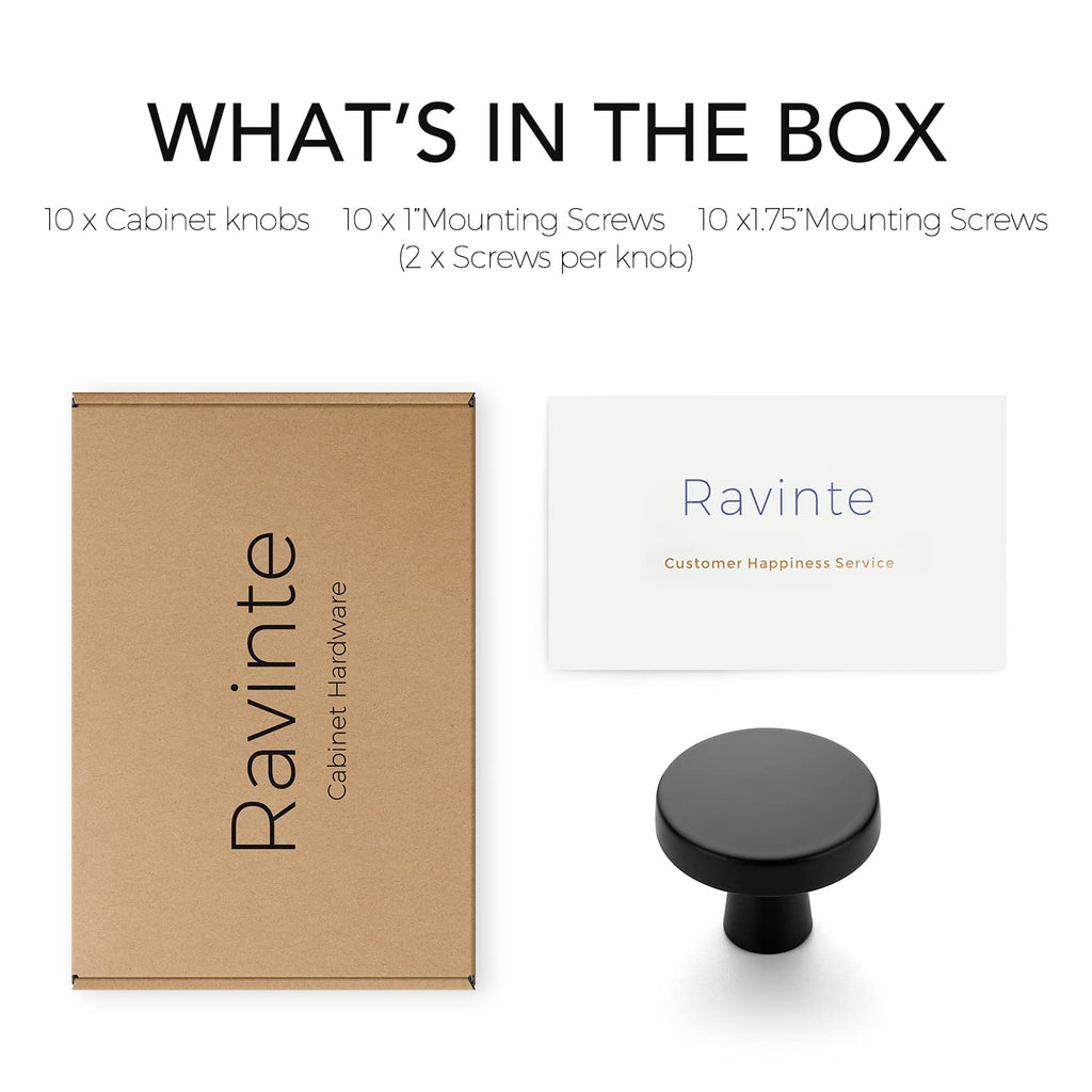 Ravinte 10 Pack Drawer Pulls 1-1/4 Inch Kitchen Cabinet Knobs Solid Round Dresser Drawer Knobs Matte Black Dresser Knobs Drawer Knobs Simple Cabinet Hardware for Cupboard Drawer Pulls