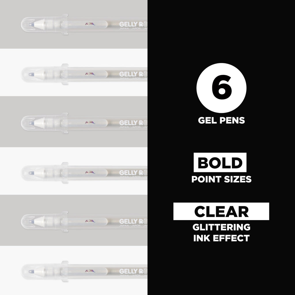 Sakura Gelly Roll Stardust Clear Glitter Gel Pens - Bold Point Ink Pen for Lettering, Drawing, Invitations, & Stationery - Clear Ink - Bold Line - 6 Pack