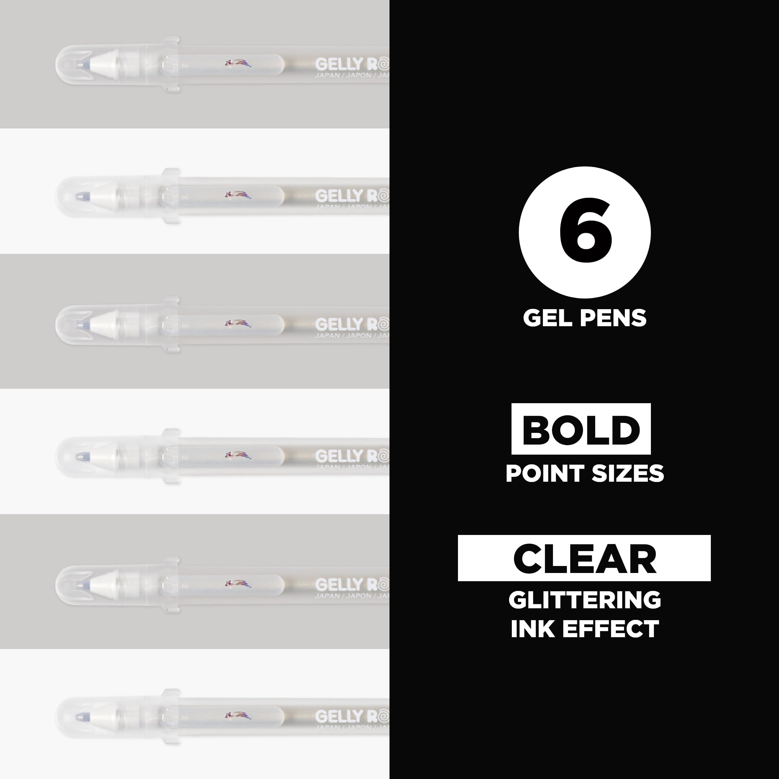Sakura Gelly Roll Stardust Clear Glitter Gel Pens - Bold Point Ink Pen for Lettering, Drawing, Invitations, & Stationery - Clear Ink - Bold Line - 6 Pack