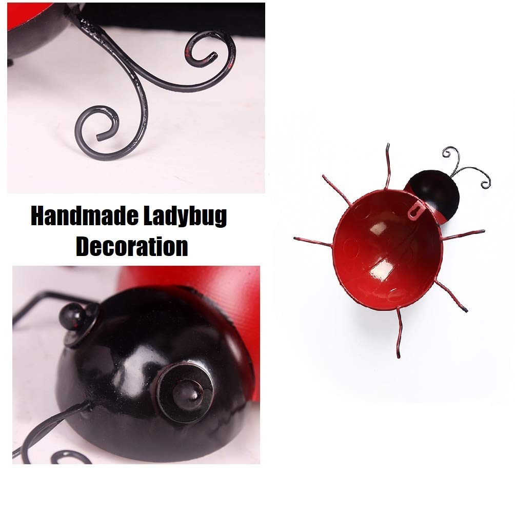 Metal Ladybugs Garden Wall Art Decor Cute Handmade Ladybugs for Backyard Garden Lawn Porch Outdoor Decoration with Red and Black Spots Easy Hanging Yard Wall Ornament Set of 4