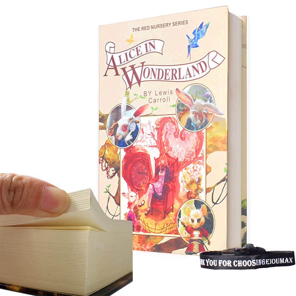 EIOUMAX Real Paper Diversion Book Safe With Key - Anti-Theft Secret Box for Money Hiding and Collection - Alice in Wonder