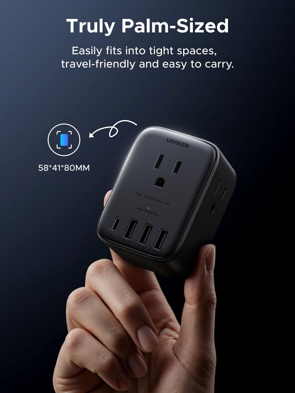 UGREEN 8-in-1 Multi Plug Outlet Extender with 4 USB (20W USB C), 4 Socket Splitter (3 Pin), GaN Power Strip with Surge Protection, Type B Wall Outlet Extension Block, Travel Essentials to US CA MX