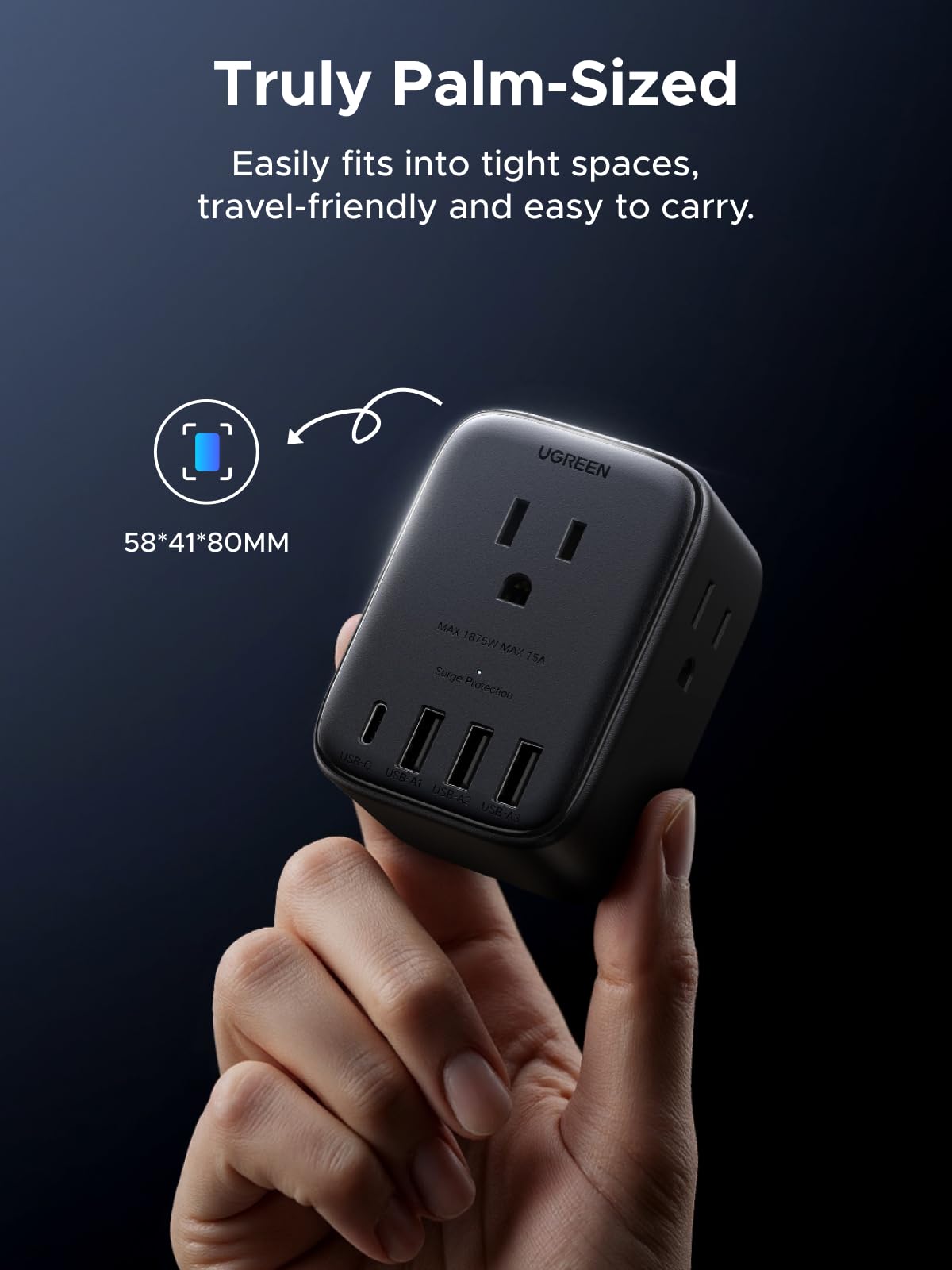 UGREEN 8-in-1 Multi Plug Outlet Extender with 4 USB (20W USB C), 4 Socket Splitter (3 Pin), GaN Power Strip with Surge Protection, Type B Wall Outlet Extension Block, Travel Essentials to US CA MX