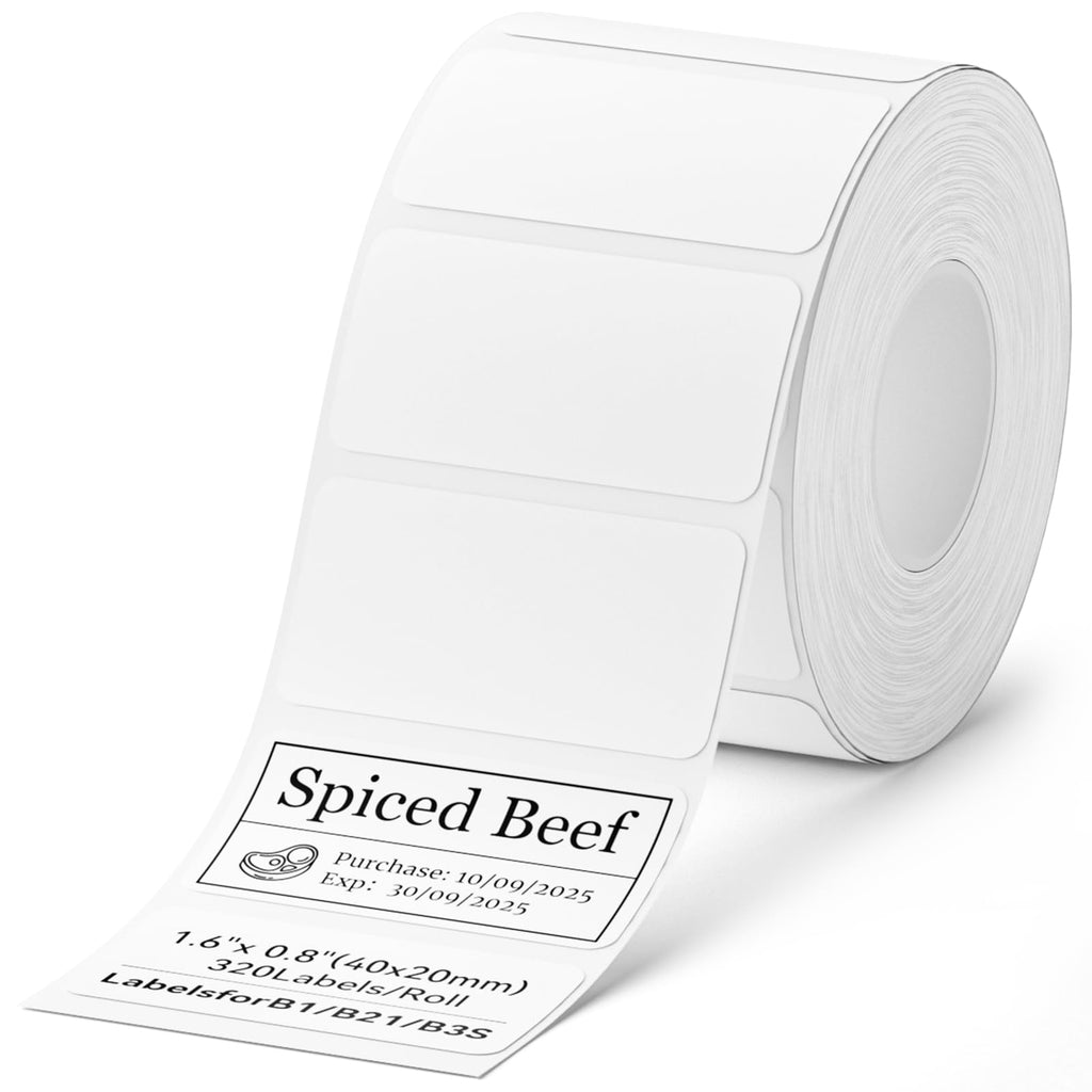 NIIMBOT Label Tape for B1/B21/B3S, 1.6'' x 0.8'' (40x20mm), 230 Labels/Roll, Thermal Label Tape for Marson Jar/Bakery/Grocery/Barcode/Return Address/Small Business, White