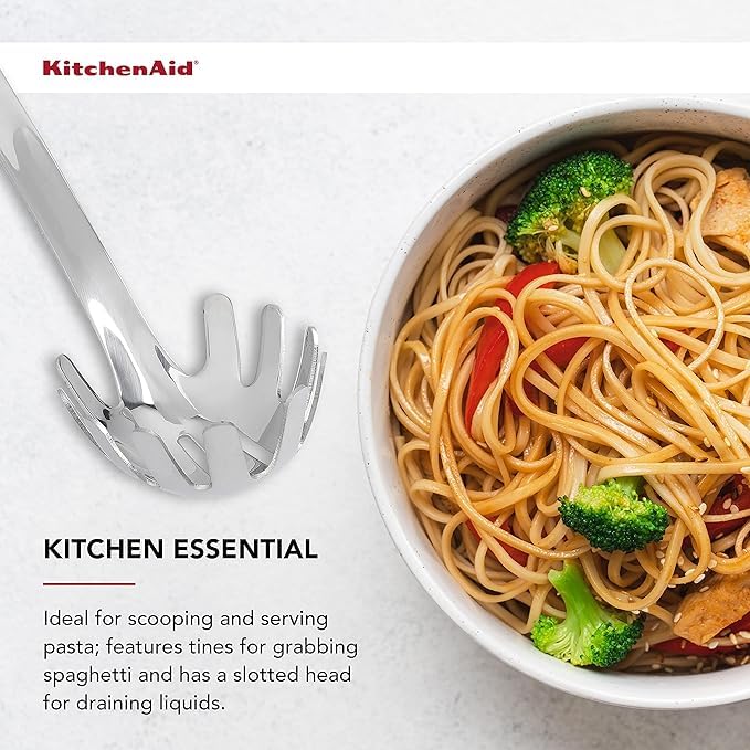 KitchenAid - Premium Pasta Server, Heat Resistant Stainless Steel Slotted Pasta Serving Spoon