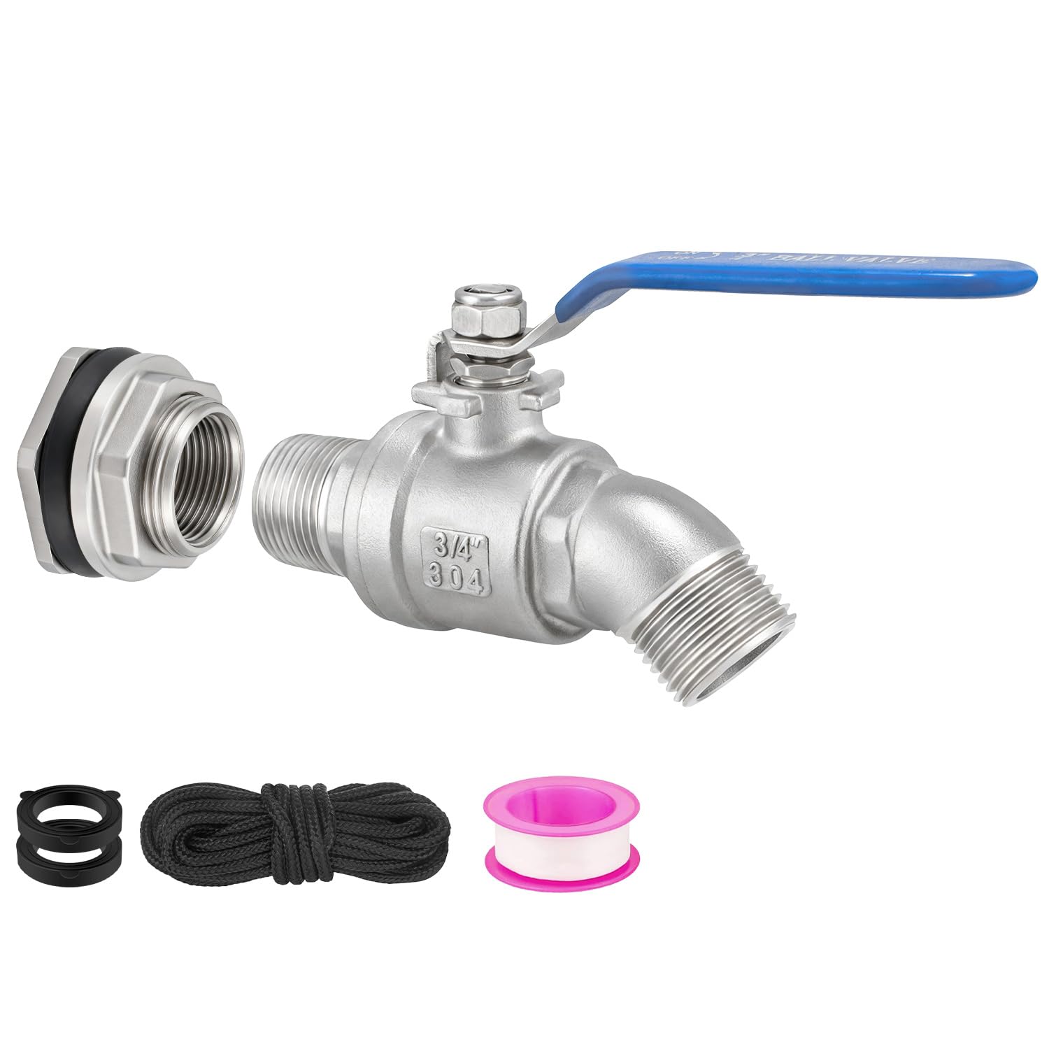 Rain Barrel Spigot Kit 3/4" Stainless Steel Double External Thread Ball Valve+3/4" Garden Hose Bulkhead Fitting for Rain Barrels Aquariums Water Tanks Tubs Pools Spigot