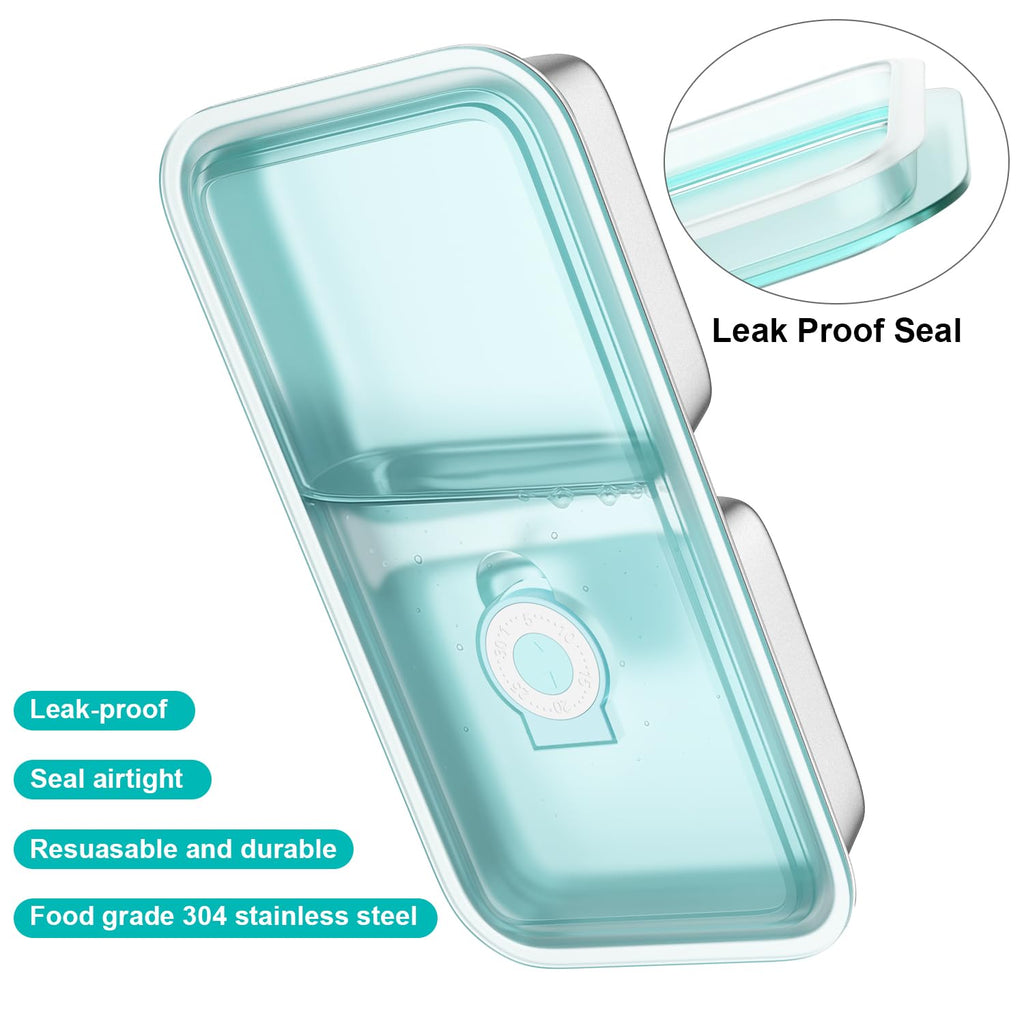 Hotbird Reusable Stainless Steel Snack Containers with Lids for Kids Todder Adults Double Compartment Grab and Go Food Storage Snackle Box Container,16 oz, 4 Pack, BPA Free