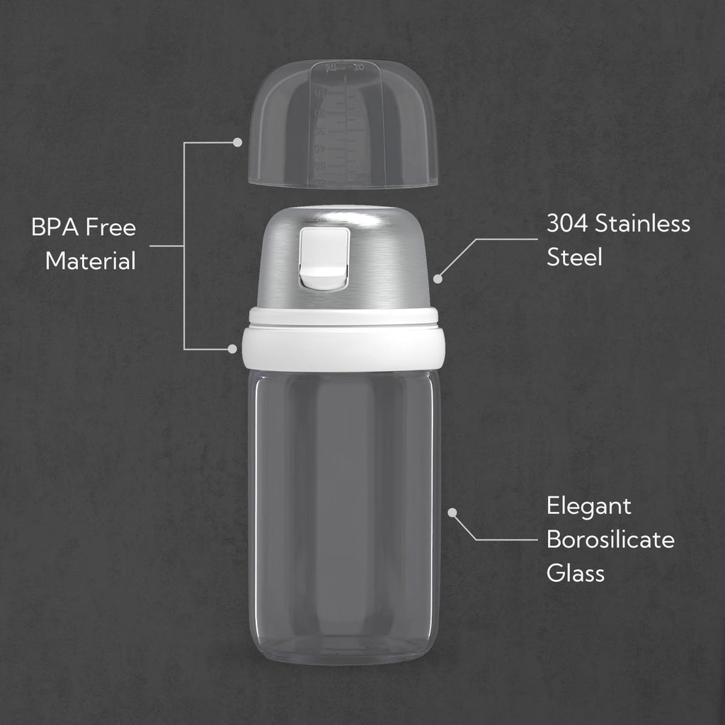 KTCHENDAO 2 in 1 Glass Salt and Pepper Shaker with Side Pour Spout, Built-in Lid to Slow Down Dampness with Measuring Marks, Elegant Borosilicate Glass Salt Dispenser for Kitchen, BPA Free,4oz (White)