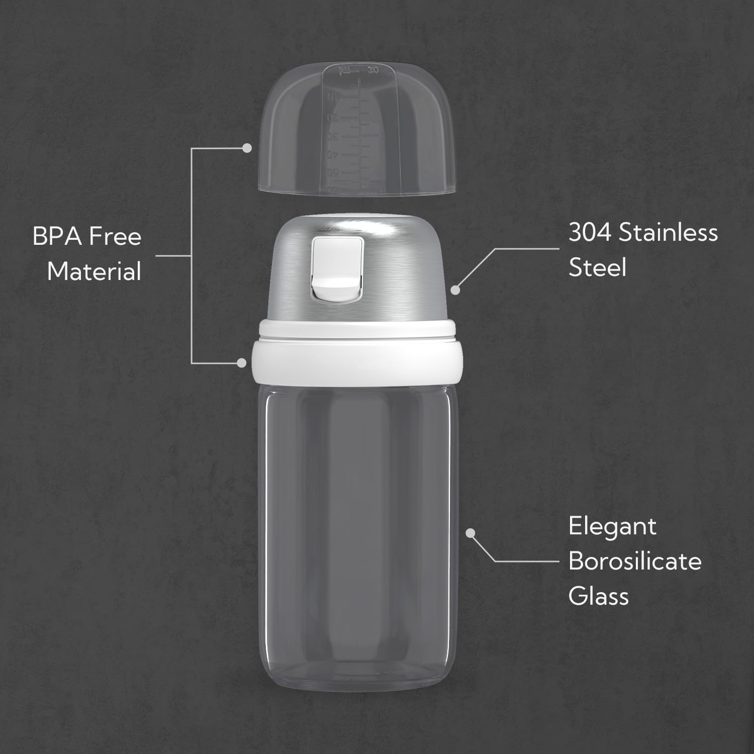 KTCHENDAO 2 in 1 Glass Salt and Pepper Shaker with Side Pour Spout, Built-in Lid to Slow Down Dampness with Measuring Marks, Elegant Borosilicate Glass Salt Dispenser for Kitchen, BPA Free,4oz (White)