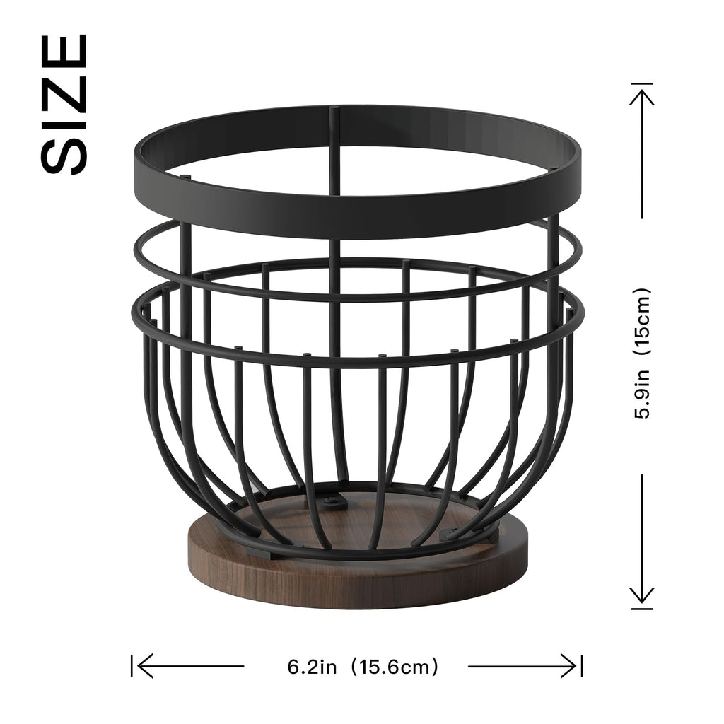 SODSAI Coffee Pod Holder with Wooden Base, Metal Wire Basket K-Cup Organizer, Black Iron, Holds Up to 40 Pods