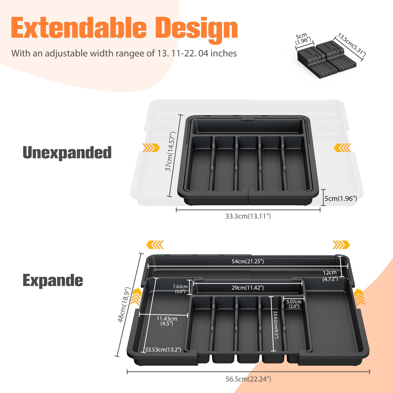 Ceecysaa Cutlery Organizer with 2 Removable Knife Blocks, Expandable Utensil Tray,Adjustable Cutlery Tray Drawer Organizer for Spoons, Knives, Kitchen Organizers and Storage,ABS,Black(6-9 Slots)
