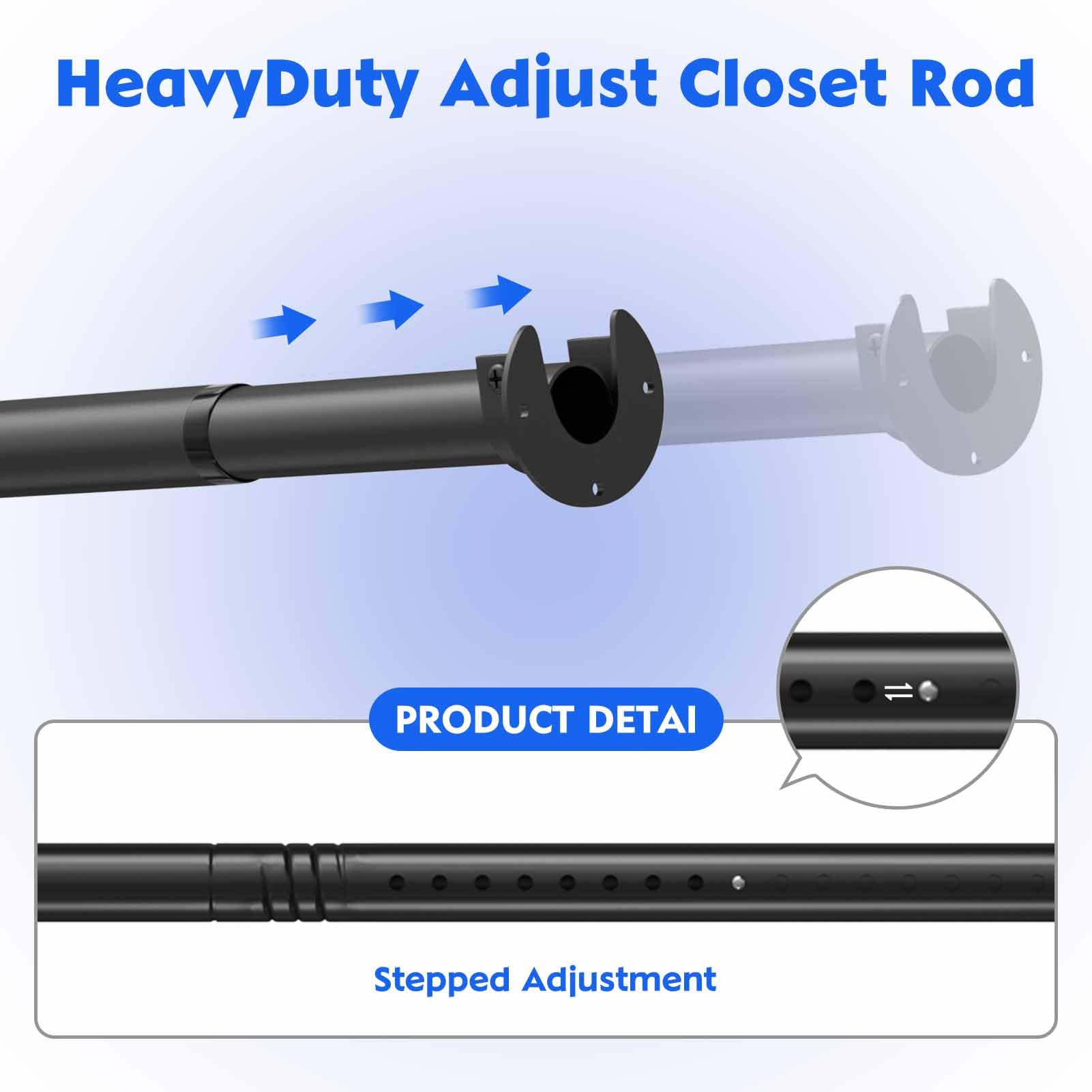Closet Rod,17 to 40 Inches Adjustable Closet Rods for Hanging Clothes 1.3 Inch Diameter Heavy Duty Metal Closet Hanging Rod Closet Bar for Wardrobes,Closet, Bathroom, Windows