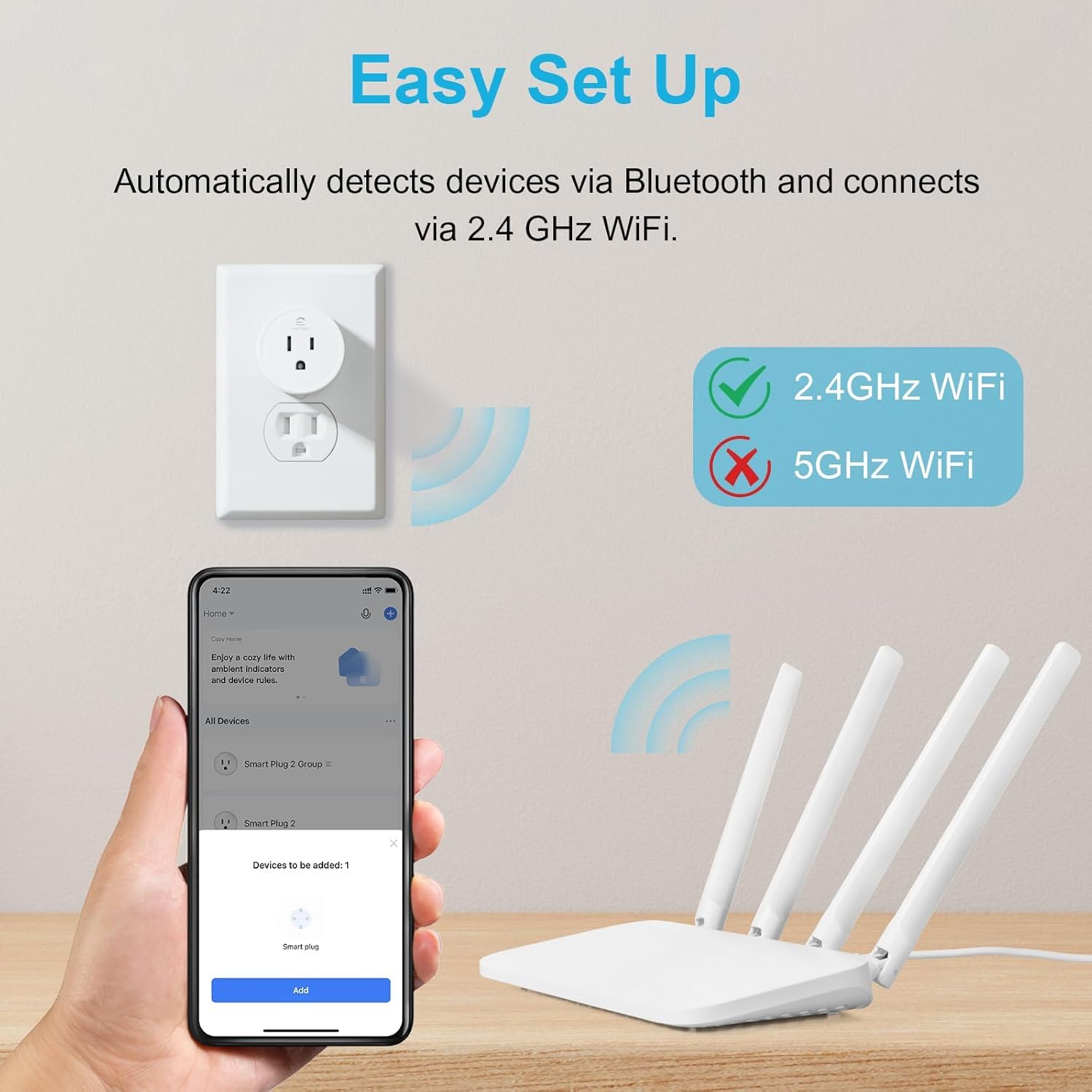 EIGHTREE Smart Plug, Mini Wi-Fi Plug That Works with Alexa & Google Home, Compatible with SmartThings, Smart Socket with Remote Control & Timer Function, 2.4Ghz Wi-Fi Only, No Hub Required