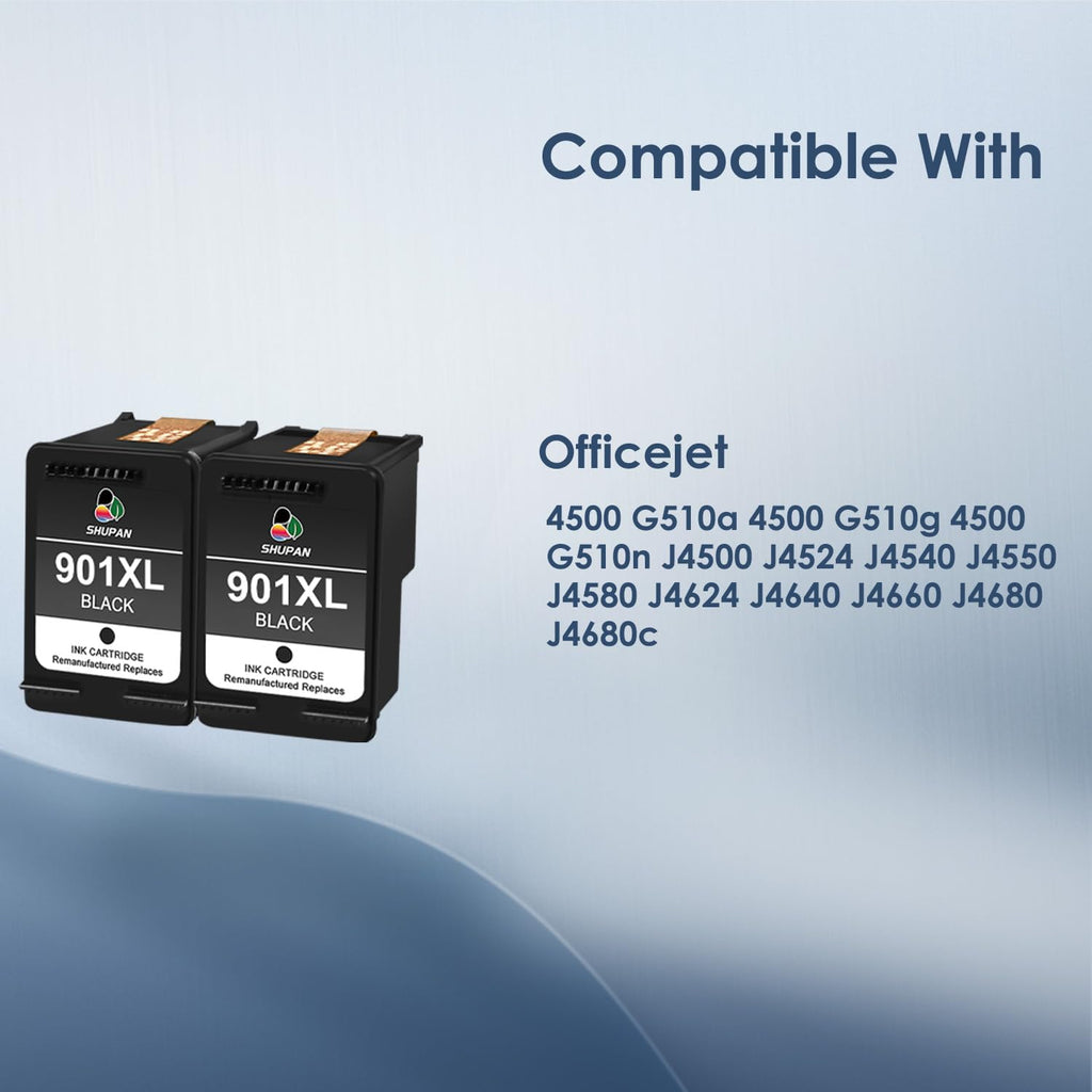 901XL Black Ink Cartridges Replacement for HP 901 901 XL Ink Use with OfficeJet J4680 J4580 J4550 J4524 J4540 J4640 4500 G510n(2 Black)