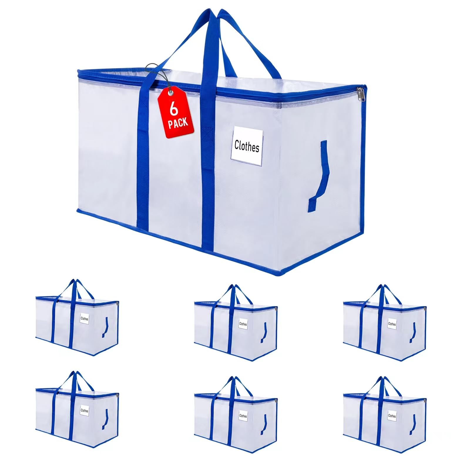 ZFWDSY 105L Moving Bags Totes 6 pack Storage Bag Bins Large Moving Boxes with Lids Zippers Handles for College Dorm, Traveling, Camping, Christmas
