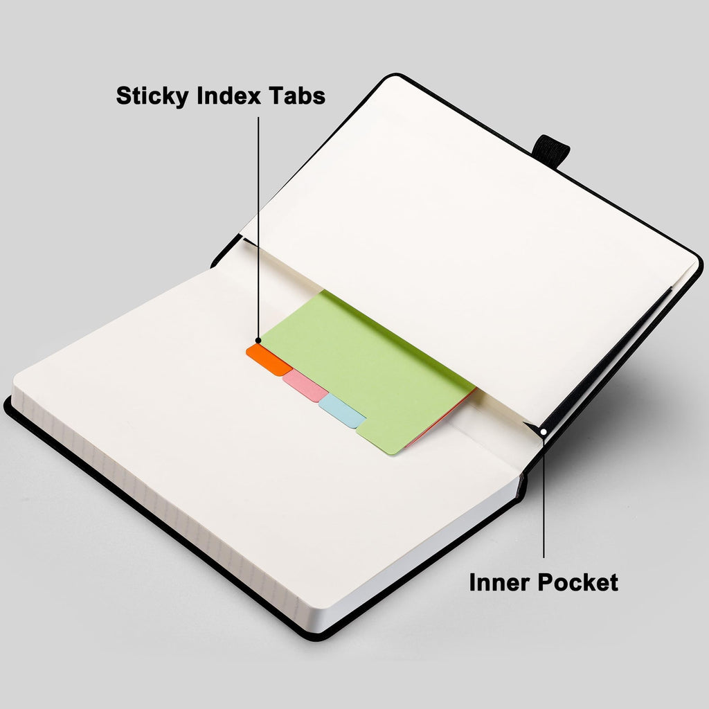 RETTACY Lined Journal Notebook, 2-Pack, 192 Numbered Pages per Pack, A5 Medium Size (14.5 × 21 cm), for Men & Women, Writing, Work, Leather Hardcover, 100 GSM Thick Paper (Black & Green)