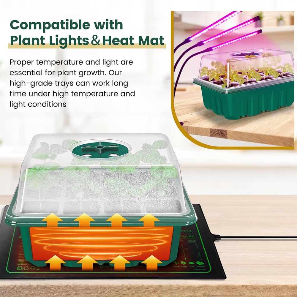 10 Pack Seed Starter Tray Seed Starter Kit (120 Cells Total Tray) with Humidity Dome and Base Greenhouse Growing Trays, Reusable Plant Germination Trays with Garden Tools Labels