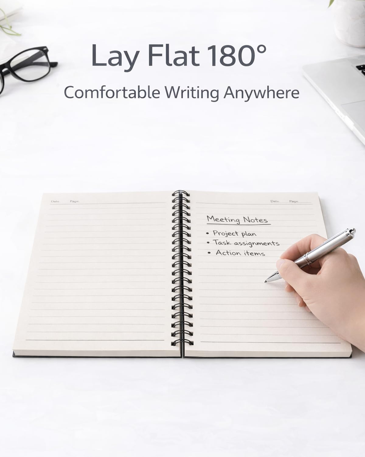 A5 Spiral Notebooks, 6-Pack, College Ruled 7mm Lined Paper, 160 Pages (80 Sheets) Each, Durable Poly Cover, Lay-Flat 180° – Notebooks for School & Work, Subject & Project Notes (Black)
