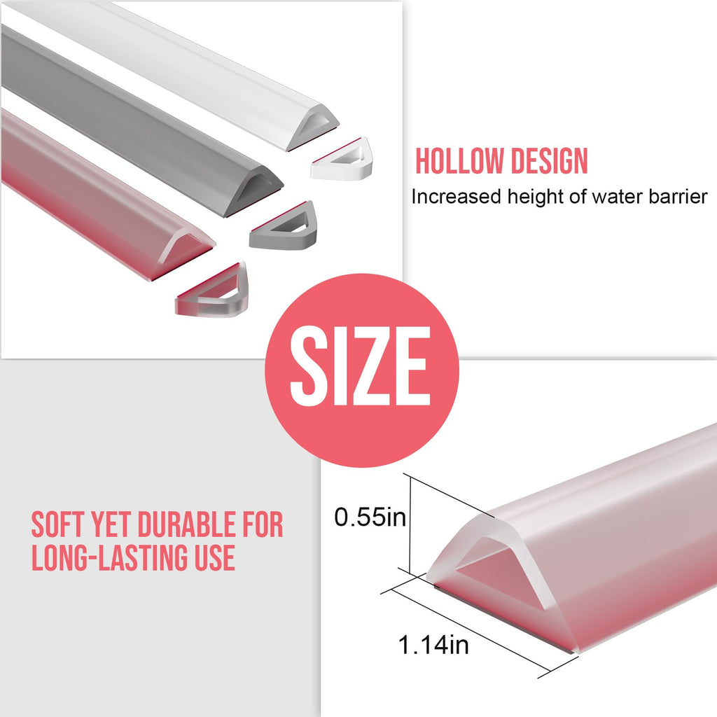 Shower Threshold Water Dam Barrier, 98 Inch Self-Adhesive Shower Water Dam for Bathroom Floor Dry and Wet Separation, Installs in Minutes Fits Kitchen Sink, Bathroom Floor, Shower Tray Applications