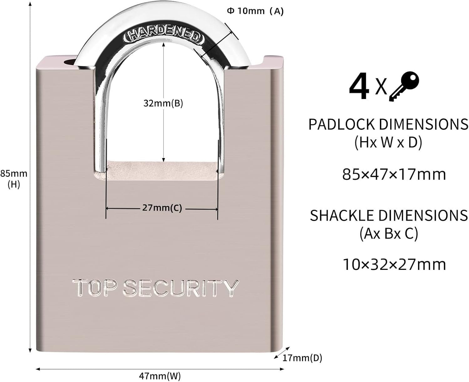 AMMIY Locks with 4 Keys，Keyed Alike Heavy Duty Pad Lock，Outdoor Solid Brass Keyed Padlock, High Security Wraped Beam Padlock with Key for Gate Lock School Gym Locker Storage Unit Fence Hasp Toolbox
