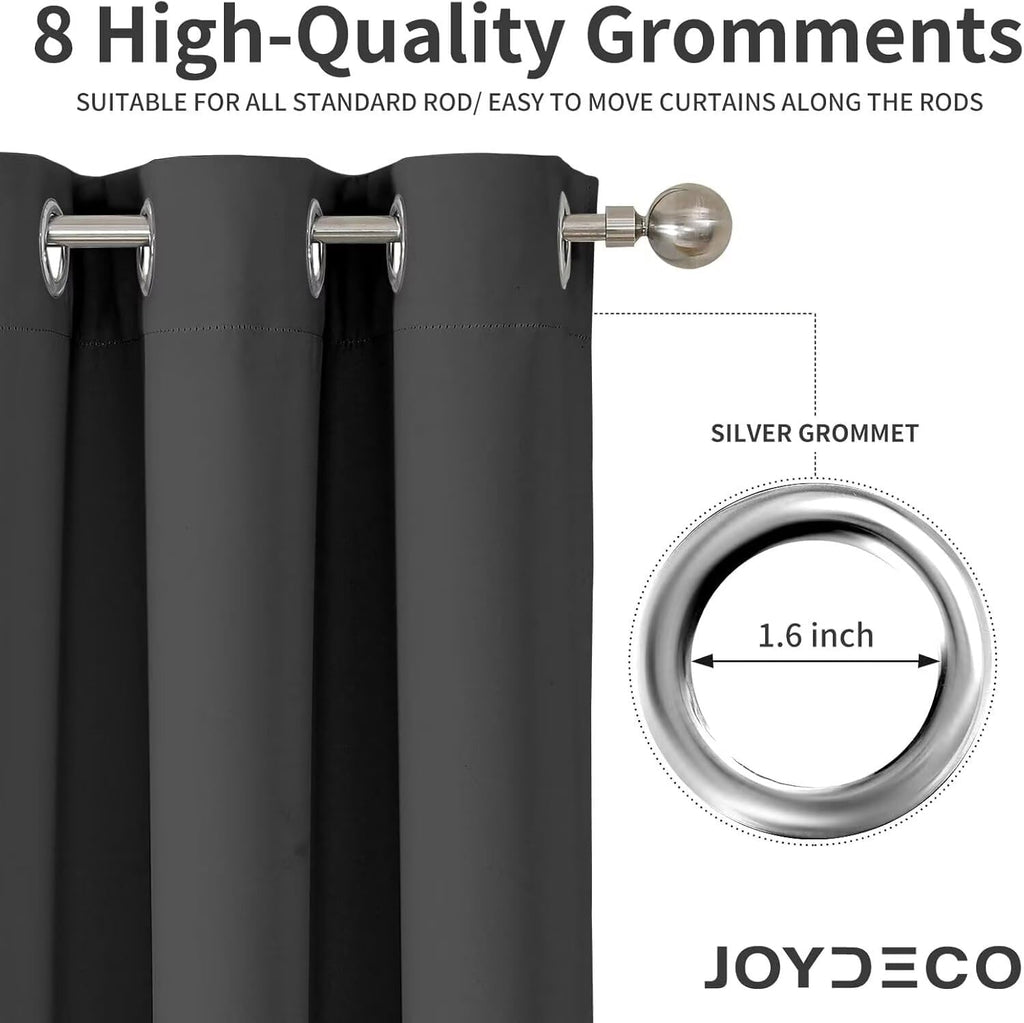 Joydeco Blackout Curtains 2 Panels, Black Out Curtains 84 Inches Long, Room Darkening Grommet Drapes for Bedroom Living Room Windows (W52 x L84 Inch, Dark Grey)