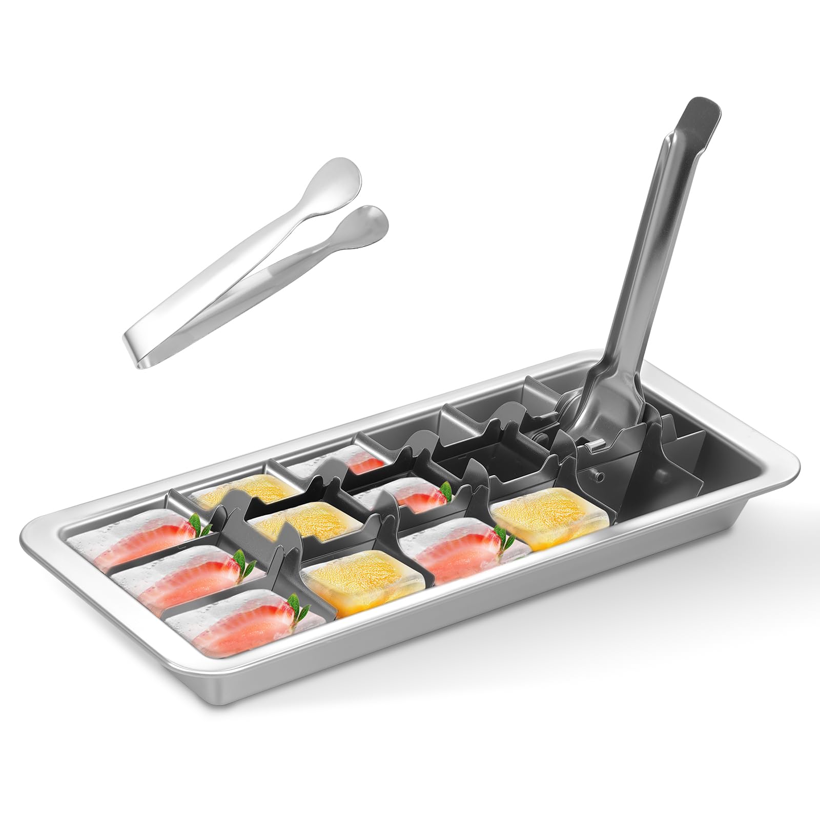 Stainless Steel 18 Slots Ice Tray with Lever, Vintage Style Ice Cube Tray with Clamp, Dishwasher Safe Metal Ice Cubes Mold for Home Kitchen Bar Use
