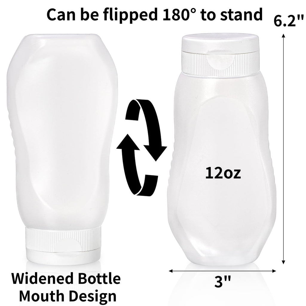 Goaste 12 Pack Condiment Squeeze Bottles, 12 oz Plastic Squirt Bottles with Flip Top Cap, Reusable Empty Sauce Containers with Labels & Silicone Funnels for Ketchup, Mustard, Syrup, Salad Dressings